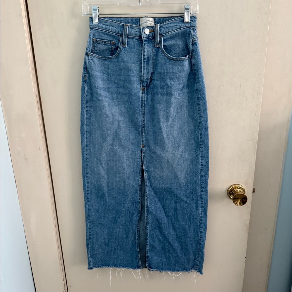 Blue Denim Midi Skirt